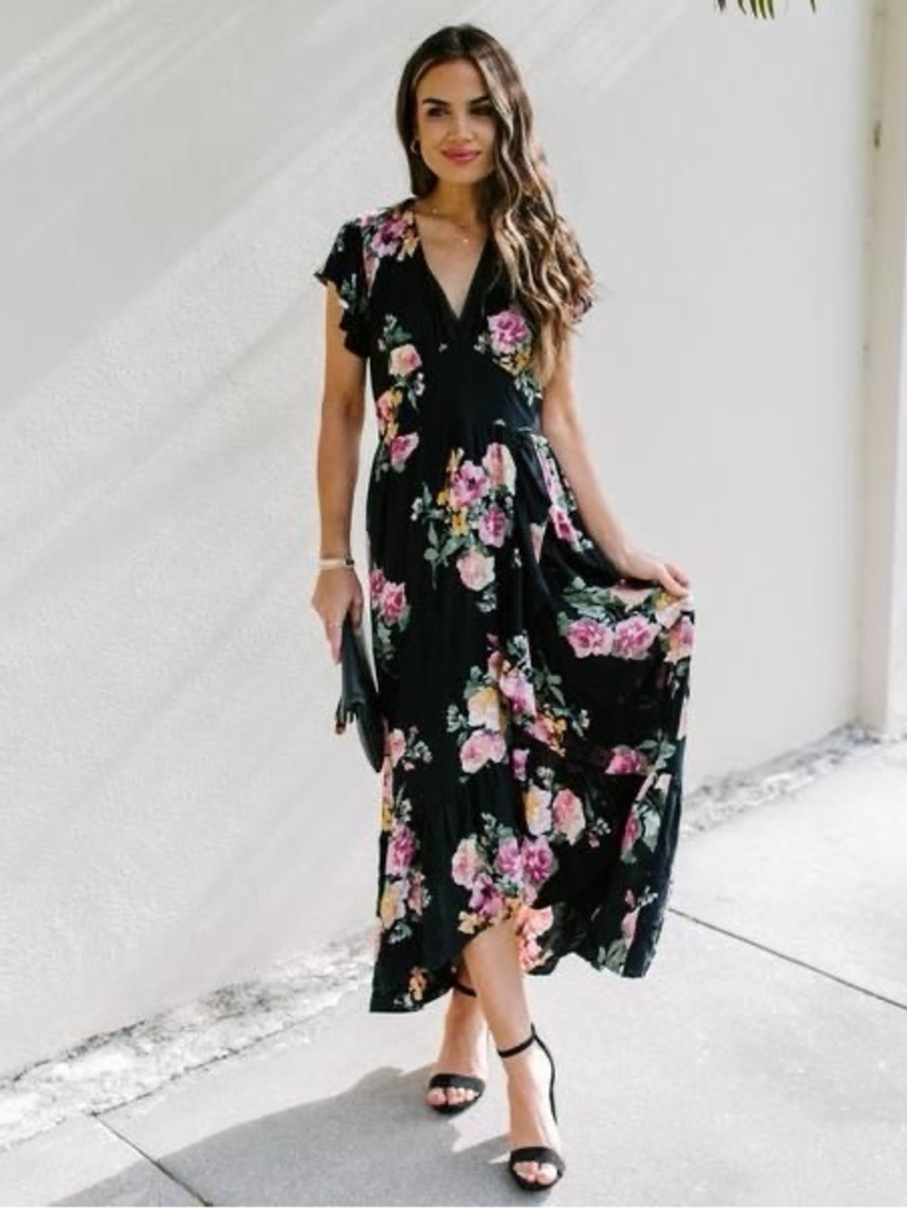 Vici Black Maxi Dress with Floral Print
